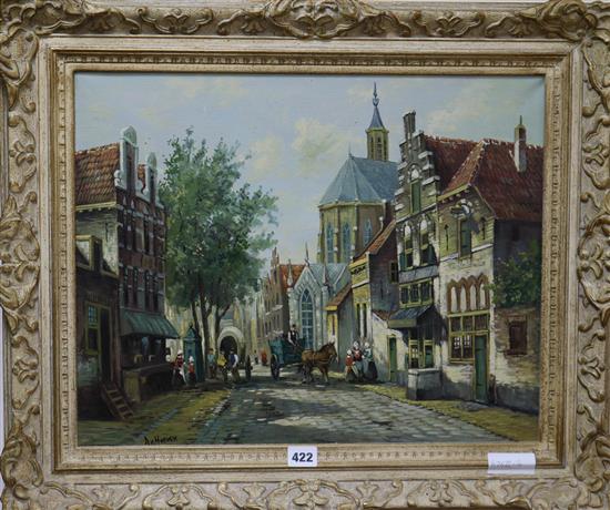 A.Van Hoeven, oil on canvas, Dutch street scene, 40 x 50cm